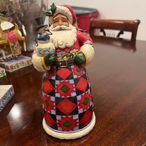 Jim Shore Festive Santa Figurine with Snowman Spreading Joy